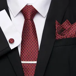 Conjunto de gemelos de corbata para hombre, conjunto de Clips de corbata para boda Formal, fiesta de seda, negocios, Jacquard Floral