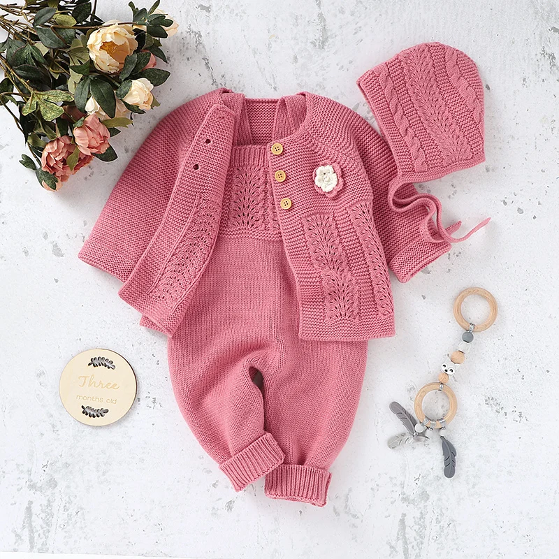 Girl Kids Onesies Solid Ribbed Knitted Baby Rompers Autumn Winter Toddler Jumpsuits Infant Tops Clothing  Long Sleeve Newborn