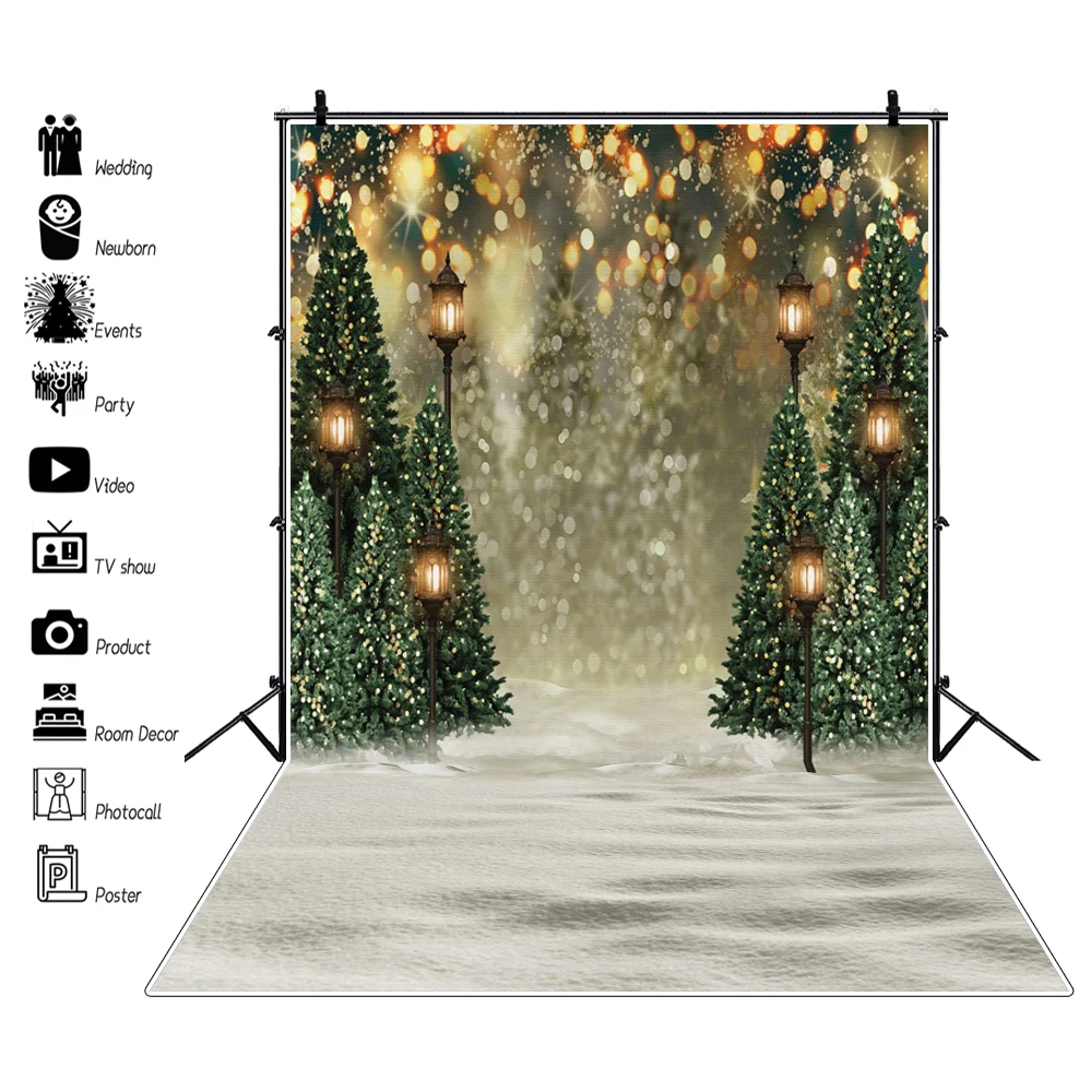 Winter Forest Snow Scenery Photography Backdrop Glitter Snowflake Mountain Pine Tree Christmas Tree Xmas Family Shoot Background