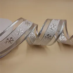 38MM Wire Edge Ribbon White With Snowflake For Dress Bow Birthday Decoration Chirstmas Gift DIY Wrapping 25Yards N1215