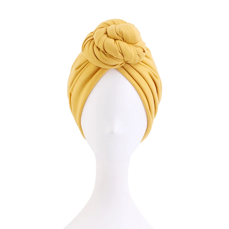 New Fashion Knotted Turban With Elastic Solid Color Lovely Doughnut Hat For Women Headscarf Outside Hair Accessories