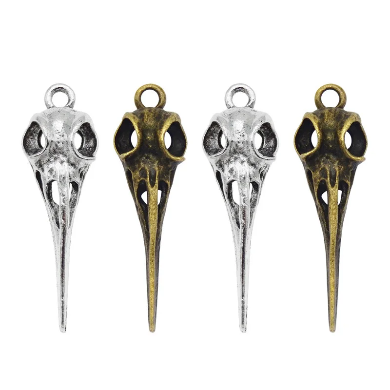 Julie Wang 10PCS Bird Beak Charms Mixed Antique Colors Zinc Alloy Raven Skull Head Punk Pendant Jewelry Making Accessory