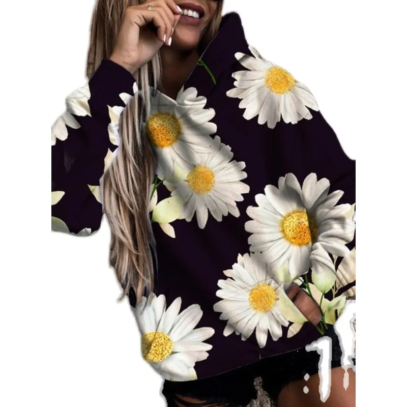 

Autumn and winter women's new print loose large size thickened hooded long-sleeved sweater women