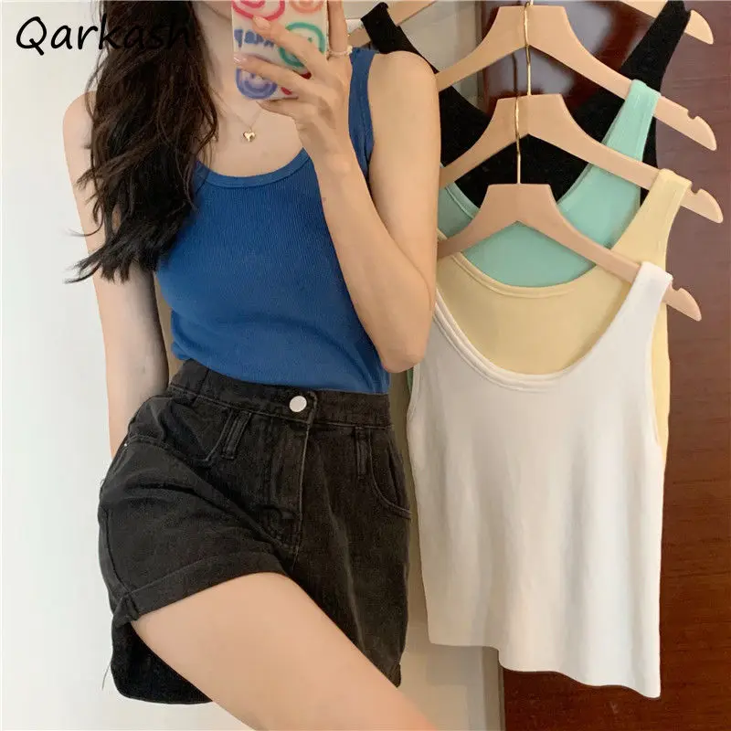 Tanks Women Basic Solid Simple Classic Students Casual Daily Summer All-match Popular 5 Colors Tops Ladies Hot Sale Ins Street