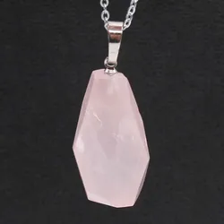 Natural Healing Crystal Quartz Stone Pendant Amethysts Rose Pink Quartz Clear Crystal Faceted Reiki Stone Pendant Necklace