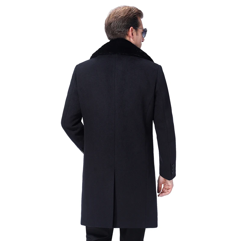 Manteau en laine chaud pour homme, Long, en mélange de paon, cachemire, doublure en fourrure de lapin véritable, hiver 2022