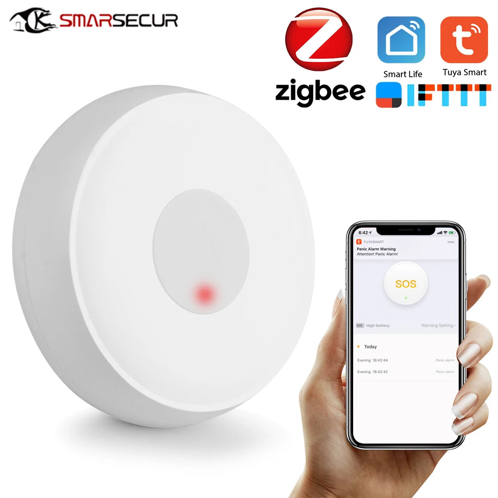 Mini Smart Home Zigbee Wireless SOS/Emergency Button Pager for Fall Alarm Patient Alert System Work with Tuya Zigbee Gateway Hub