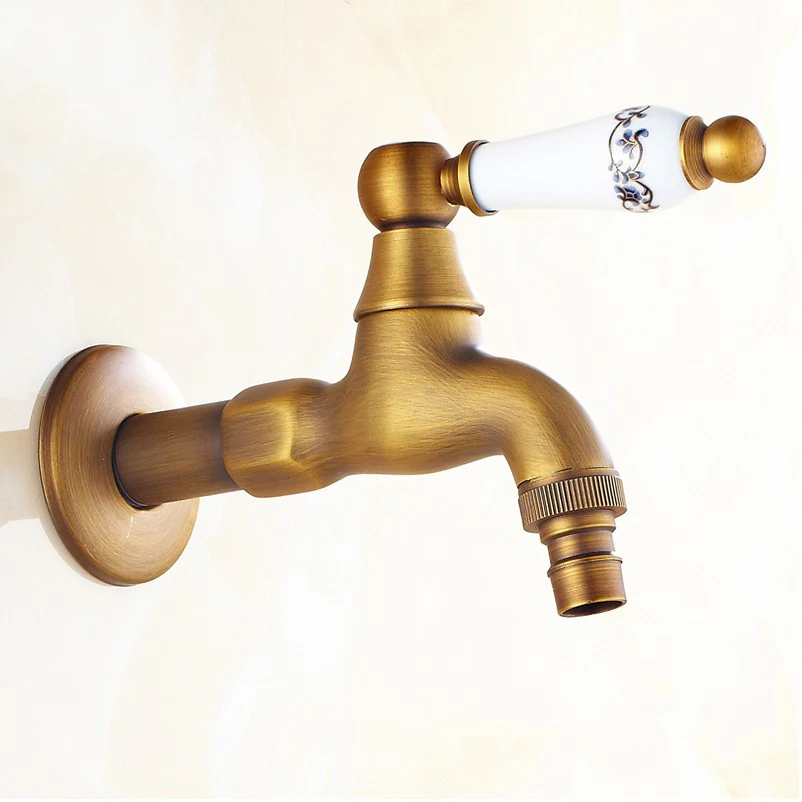 Antique Brass Basin Faucet Kitchen Faucet Garden taps Wall Mounted Lavatory Bathroom Mop Water Tap Washing Machine Faucet