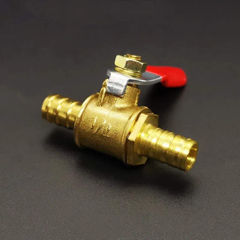 

6/8/10/12/14mm Hose Barb OD Brass Ball Valve Pipe Fitting Connector with Red Handle