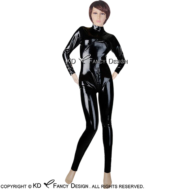 Black Sexy Latex Catsuit With Back to Crotch Zipper Slant Breasts Zip Rubber Body Suit Bodysuit Zentai Overall LTY-0050