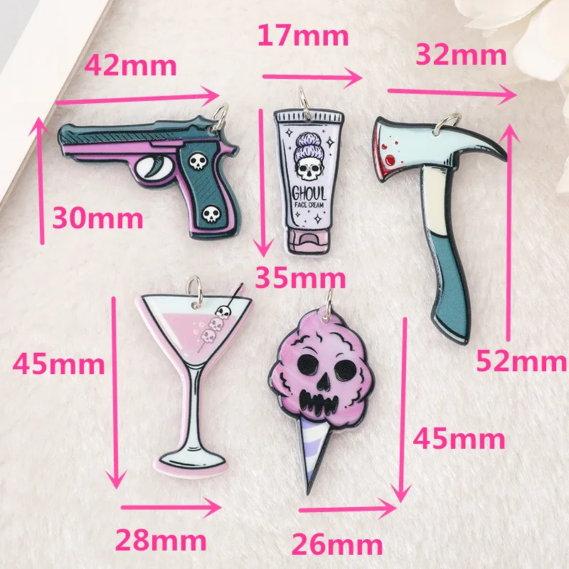 10 Pcs Halloween Charms Cocktail Skulls Axe Blood Cotton Candy Ghoul Cream Crafts Flatback Acrylic Findings For Jewelry Diy