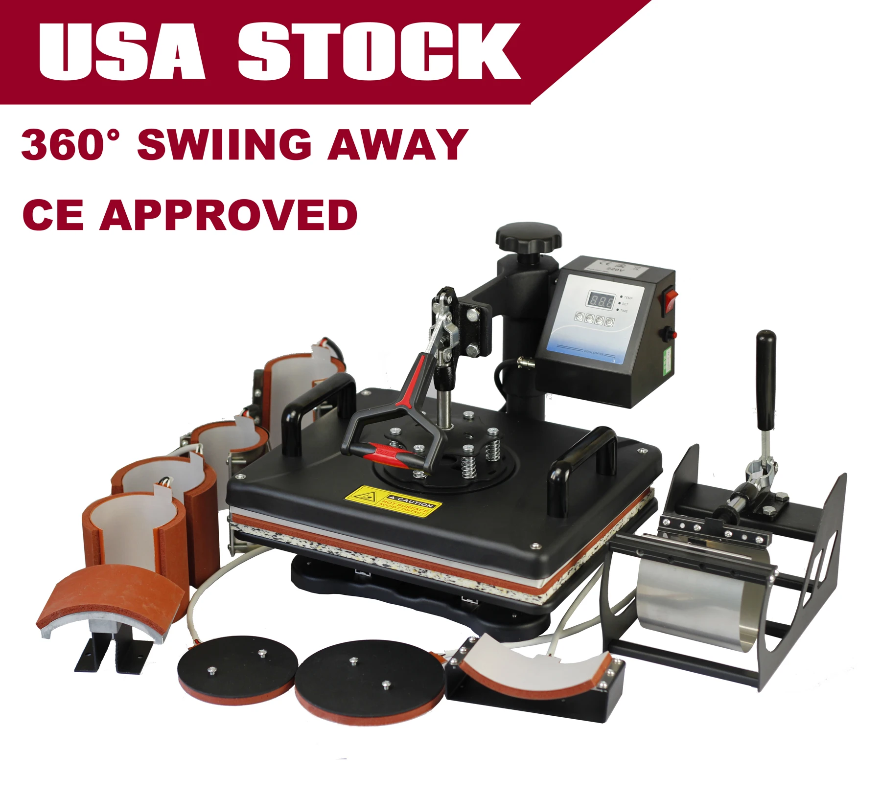 USA stock 30*38CM 8 in 1 Combo Heat press Machine Sublimation Printer 2D Heat Transfer Machine for Cap Mug Plate Tshirts etc