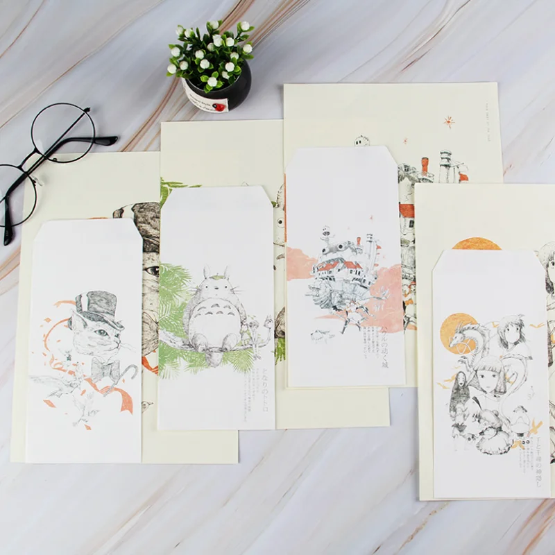 3 Envelope+6 Paper Letter Kawaii Cartoon Cat Creative Stationery School Office Supplies Antique letterhead set Envelope Wedding