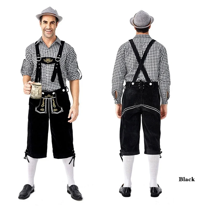 Men Germany Traditional Oktoberfest Beer Men's Bar Costume Bavarian Deluxe Lederhosen Suspenders Shorts Cosplay Party Outfits