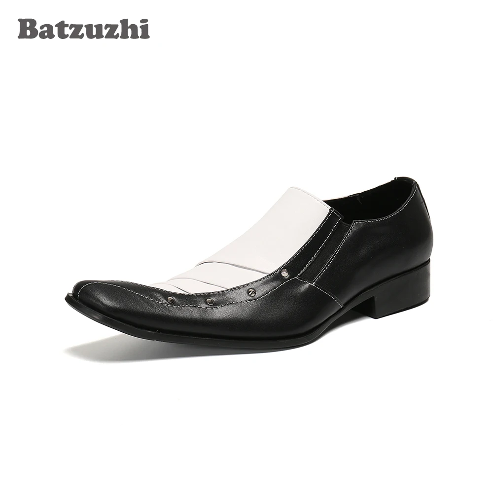 

Batzuzhi Split Black White Business and Party Dress Shoes Men Personality Men's Genuine Leather Shoes Slip on Zapatos Hombre