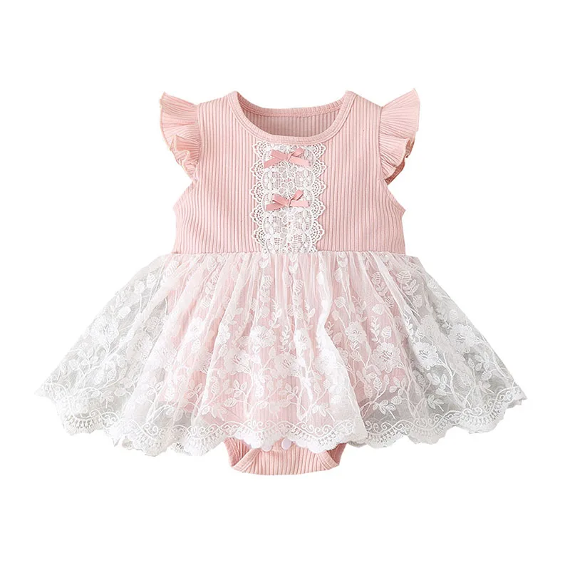 

Baby Girls Autumn Lace Princess Dress Sleeveless Pink Pit Bar Floral Embroidery Dress Cute Birthday Clothes for Newborn Toddler