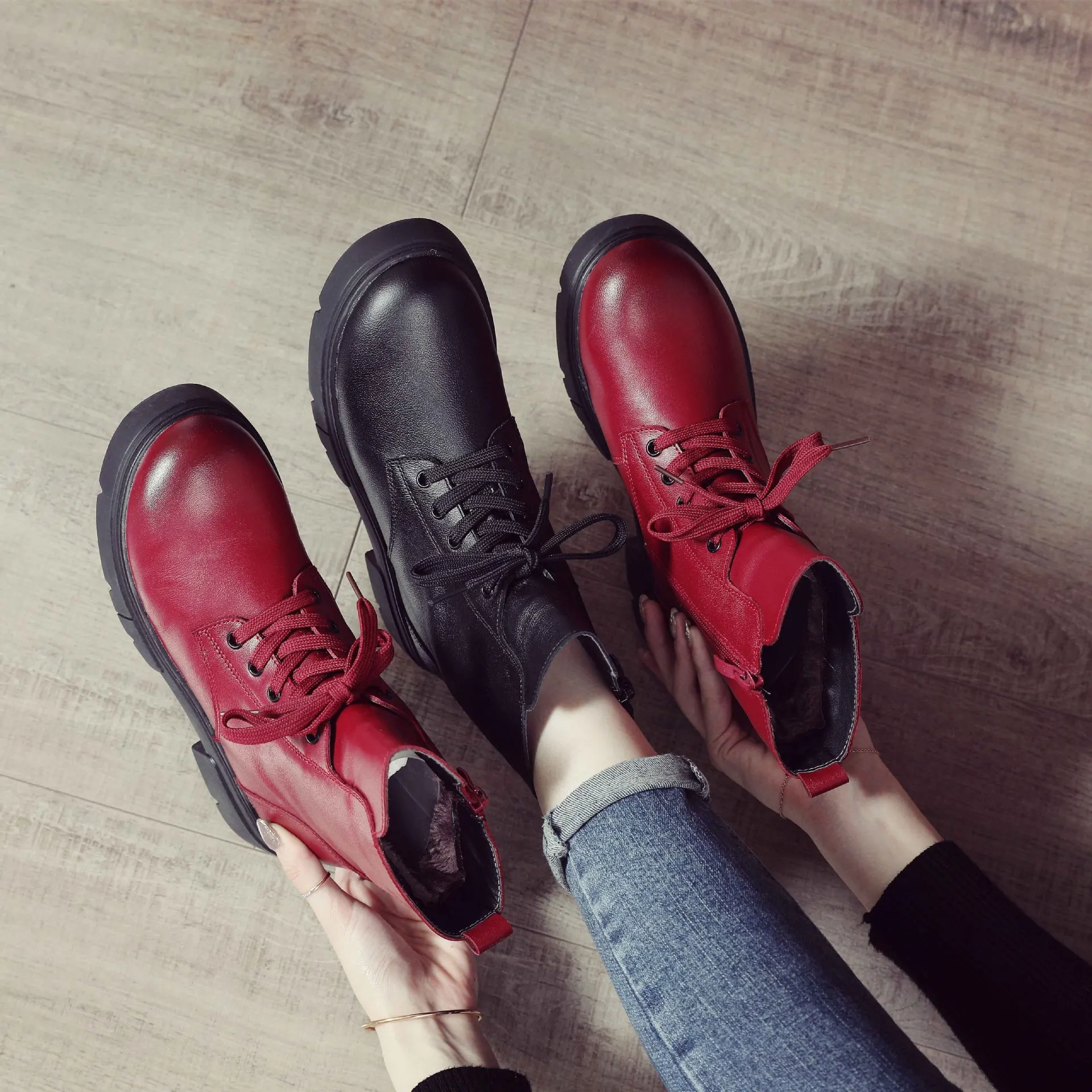 XT winter new style cotton boots high top casual single shoes genuine leather women\'s flat shoes flower lace up boots children