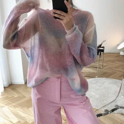 2021 Thin Mohair Sweater Women Loose Casual Pullovers Women Sweater Sweet Elegant Sweater Casual Pull Femme Perspective Tops