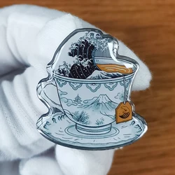 Storm Wave in a cup of Tea Enamel Pin Katsushika Hokusai Badge calm our restless heart