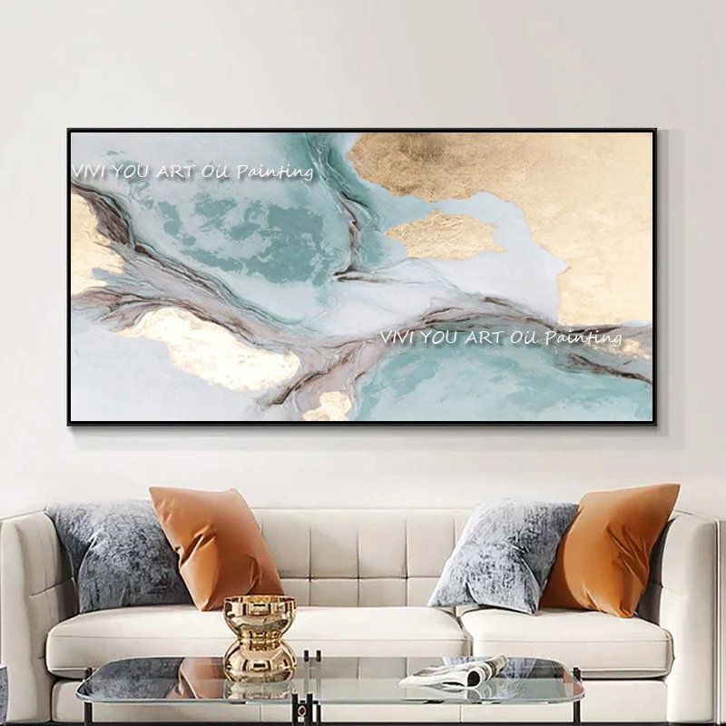 

The Professional Design Paintings Modern Abstract Handmade Oil Painting On Canvas Goil Foil Wall Art Picture Gold Green Decor