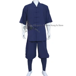 Summer Cotton Shortsleeves Buddhist Monk Suit Shaolin Kung fu Qigong Meditation Uniforms Unisex