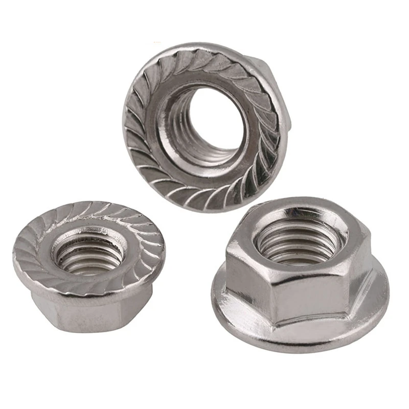 5pcs-10pcs Fine Thread M8 M10 M12 DIN6923 304 Stainless Steel Hexagon Flange Nuts Pinking Slip Locking Serrated Lock Nut