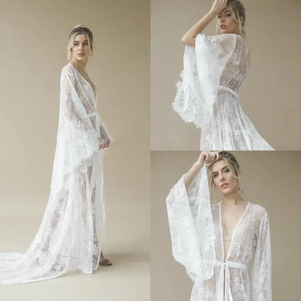 Sexy Lace Bridal Gowns Long Bathrobe Women Lingerie Nightgown Pajamas Sleepwear Women's Luxury Gowns Housecoat Nightwear