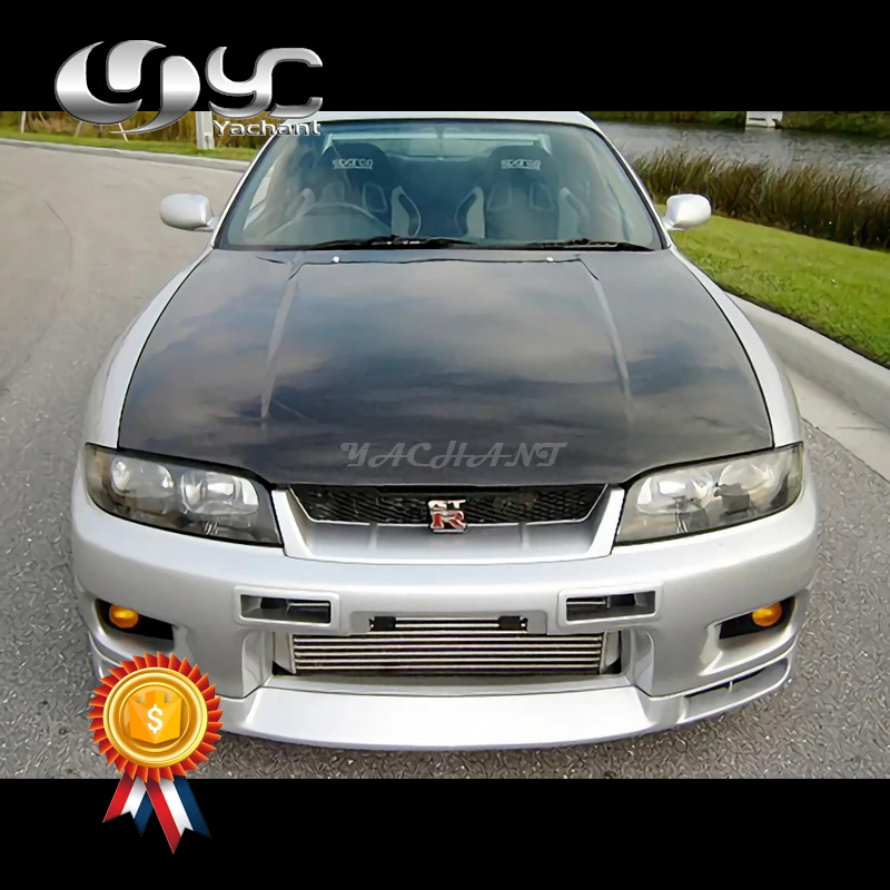 

Car-Styling Carbon Fiber Front Hood Bonnet Cover Fit For 1995-1998 Skyline R33 GTR OEM Style Hood Bonnet