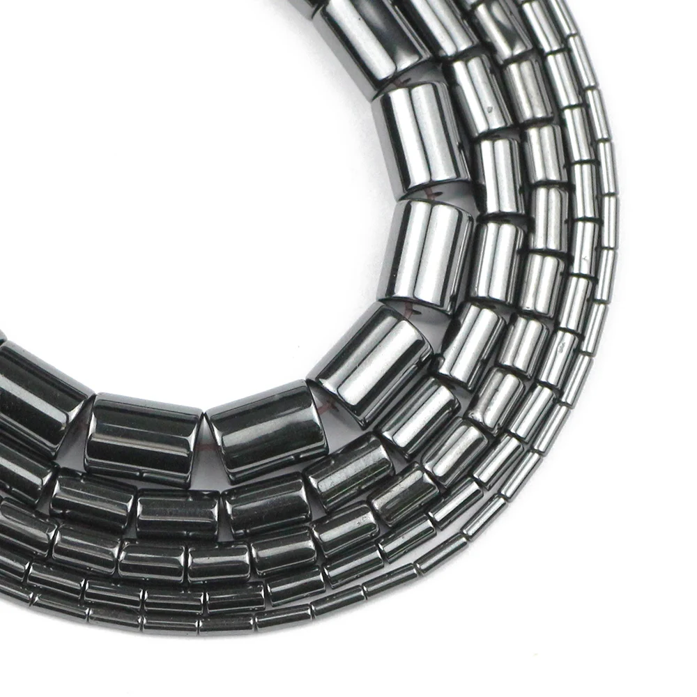 JHNBY 1~8mm Cylinder Black Hematite Natural Stone Loose Beads For Jewelry Making 15.5\'\' Spacer BeadS Diy Charm Bracelet Necklace
