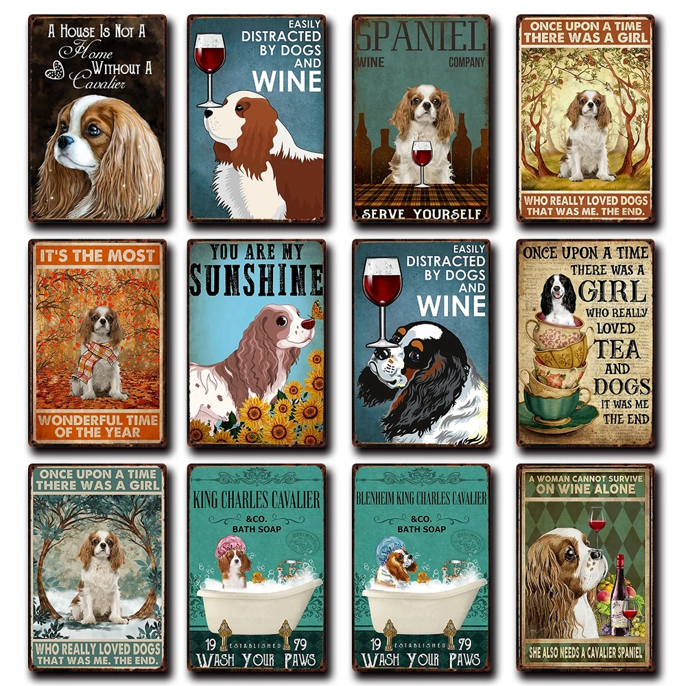 [ Kelly66 ] Pet Cavalier King Charles Spaniel Bath Shap Dog Art Tin Metal Sign Home Pub Bar Decor Painting 20*30 CM Size Dy223