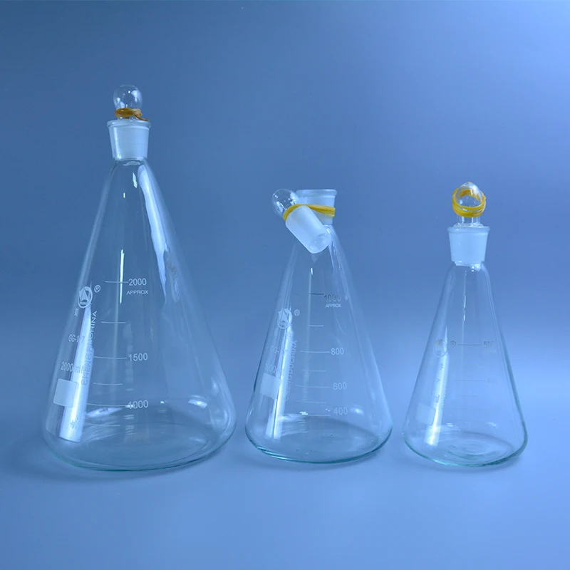 High-quality 50-2000ml Glass conical flask with cap Glass Erlenmeyer Flask glass  for laboratory triangle flask Boro 3.3 glass