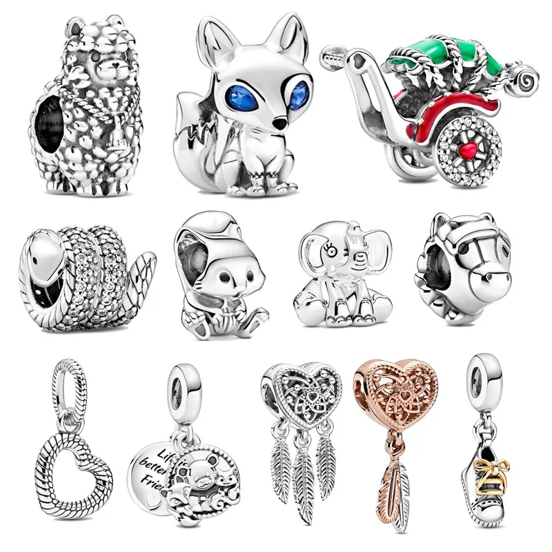 

Genuine 925 Silver Color Fox & Squirrel Dangle Charm Beads Fit Original 3mm Charm Bracelet Jewelry Gift 2020 New