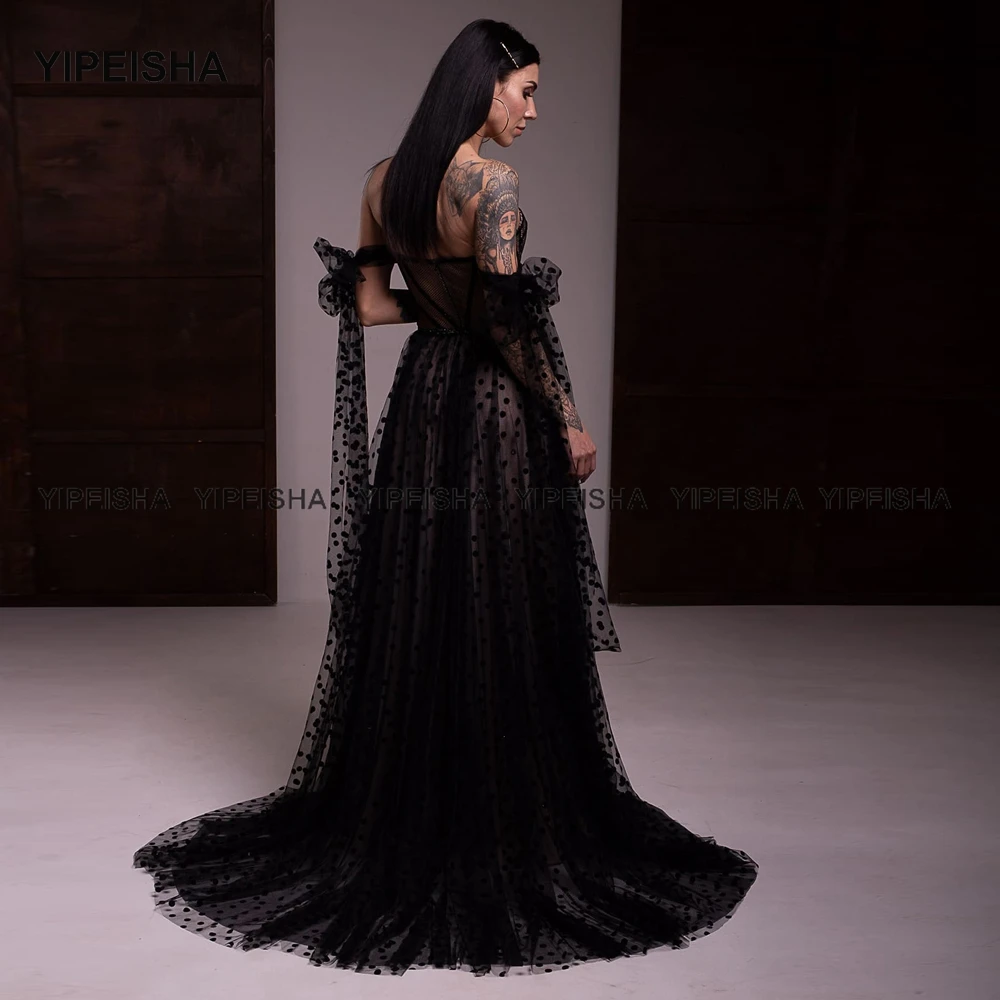 Yipeisha Dot Tulle długie suknie wieczorowe Sexy off-ramię formalna sukienka czarny Vestido de Festa suknia na przyjęcie ślubne Plus rozmiar