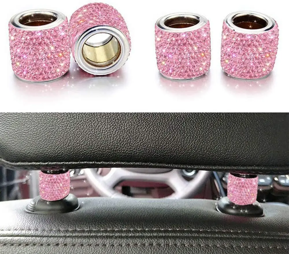 4 Pack Car Headrest Collars Car Head Rest Rings Decor Bling Bling Crystal Diamond Ice for Car SUV Truck Interior Decoration