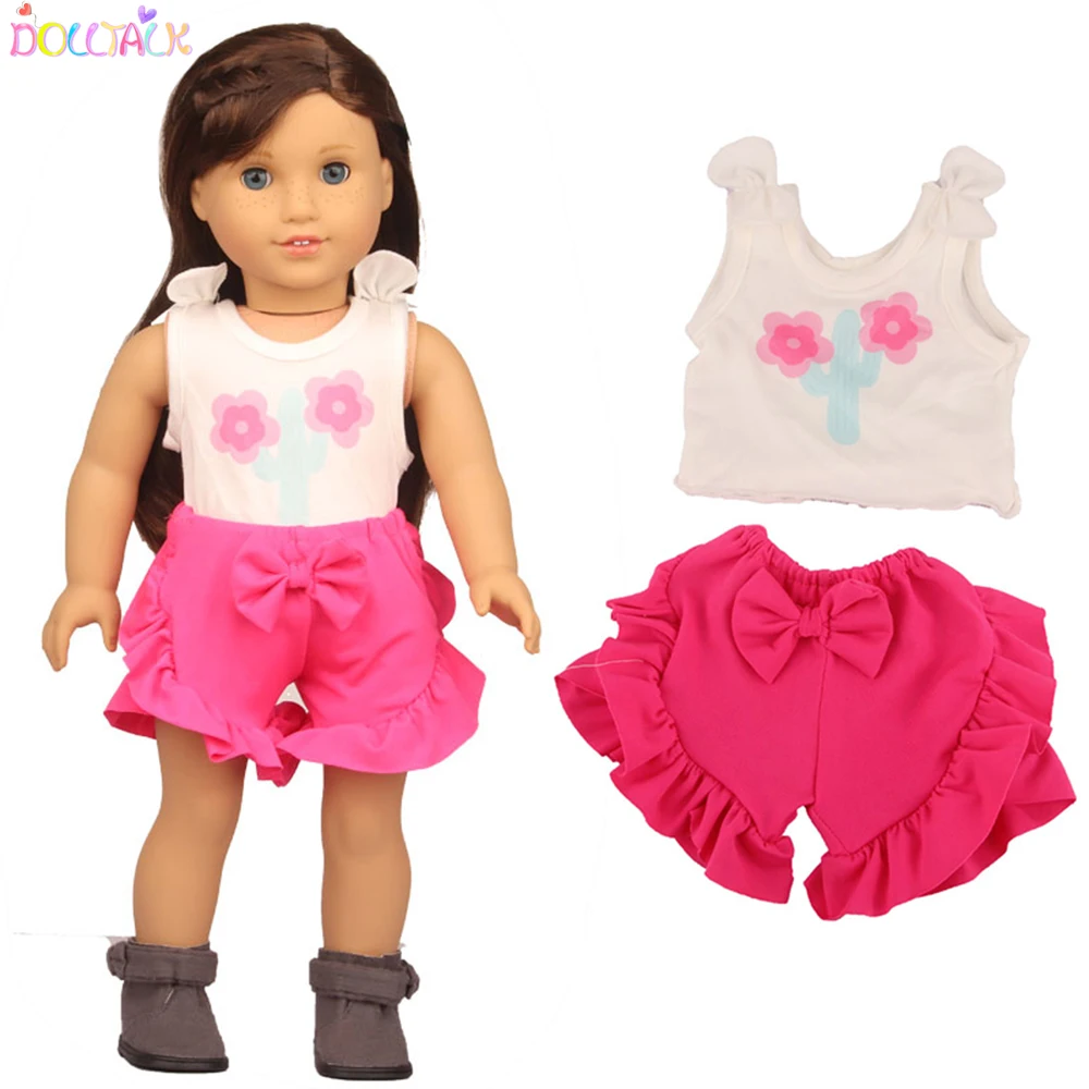 18 Inch American Doll Cactus Clothes Rose Red Bow-knot Lace Shorts+T-shirt Clothes Suit For 43cm Baby New Born&OG,DIY Girl Dolls