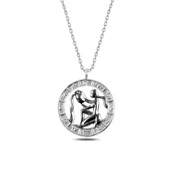 Silver Aquarius Zodiac Pendant 925 Sterling Women Fine Jewelry Wedding Party Birthday Gift - Box - Pendant - Chain Choker - Female - Ladies - Fashion