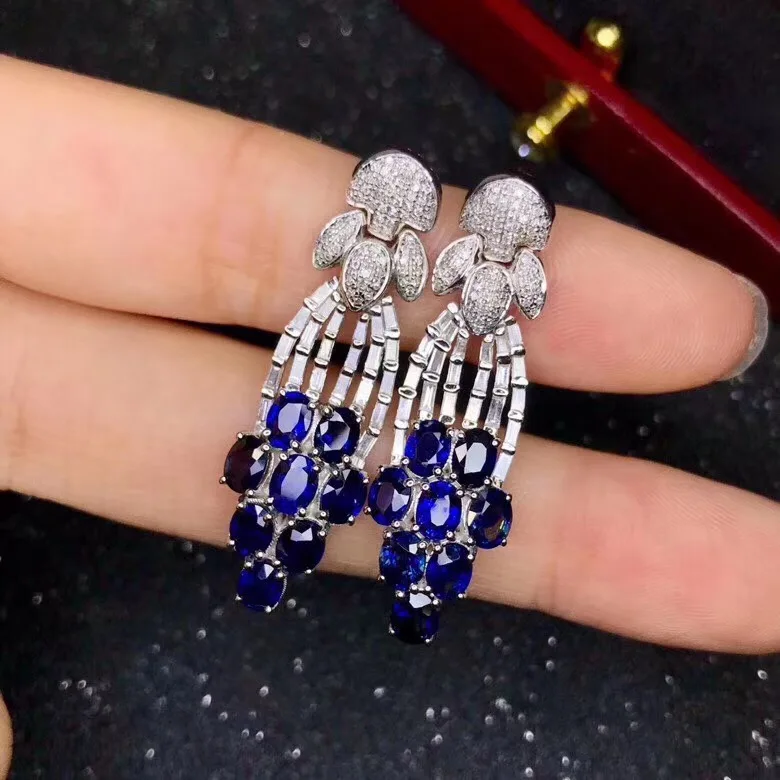 KJJEAXCMY boutique jewelry 925 sterling silver inlaid Natural sapphire Women's earrings support detection fine