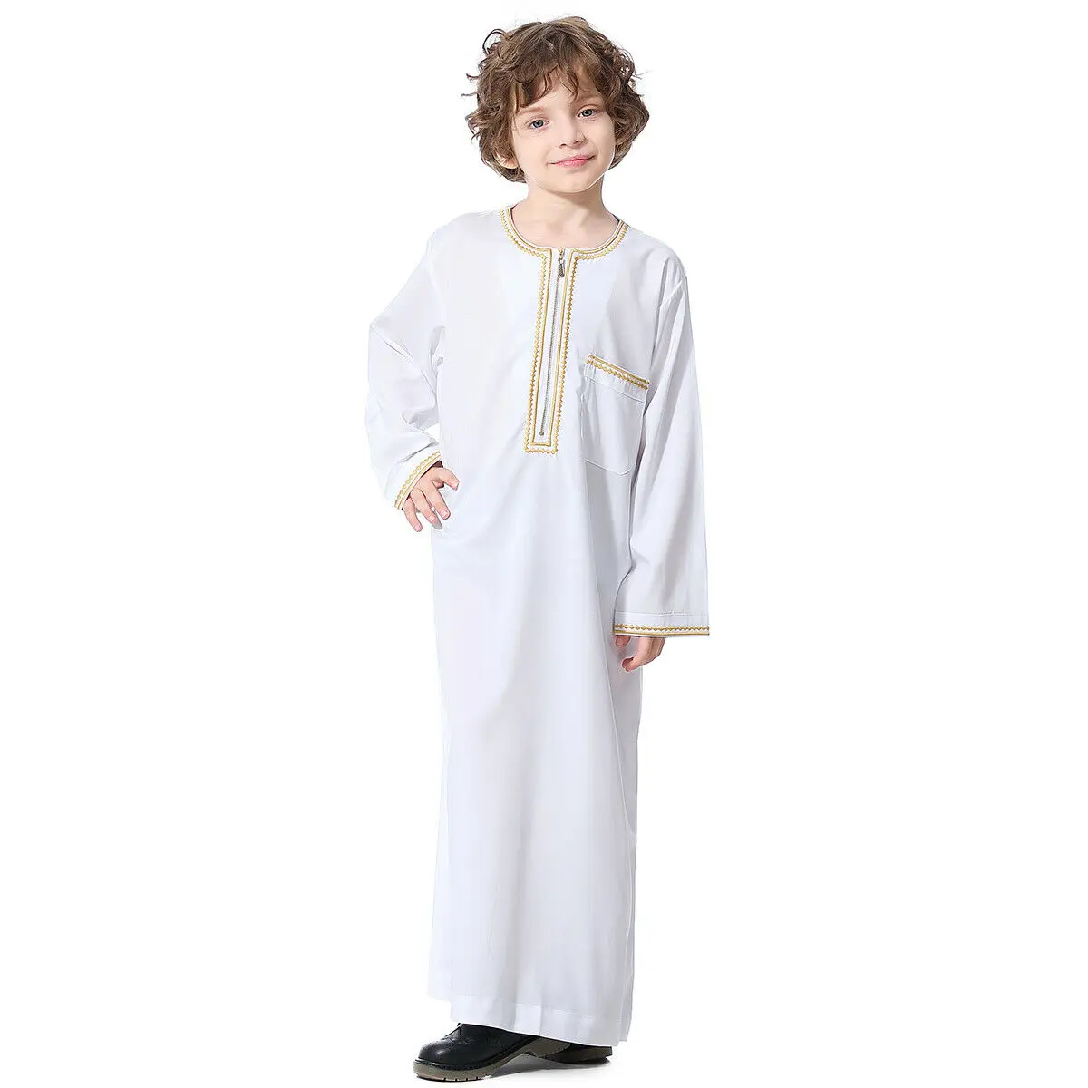 Robe Thobe Jubba à manches longues avec fermeture éclair pour garçons, vêtements islamiques du Moyen-Orient, dubaï, saoudien, arabe, Ramadan, Daffah, Dishdasha