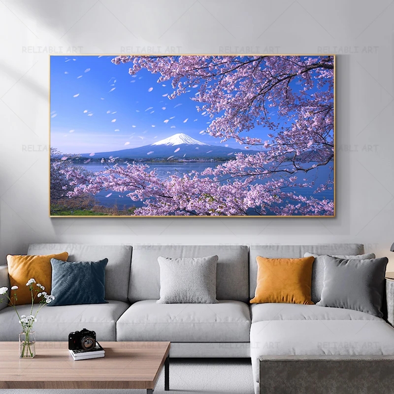 

Japan Spring Mount Fuji Wall Pictures Cherry Blossoms Canvas Painting Landscape Flowers Posters Prints for Living Room Decor