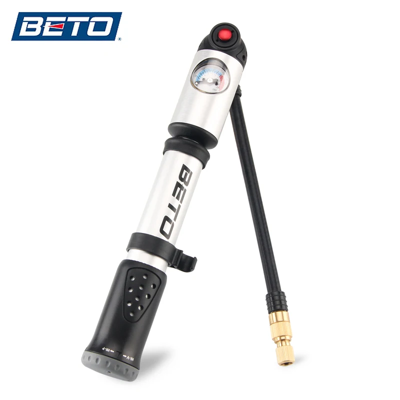 BETO MP-036 Bicycle Pump 2 in 1 Shock & Tire Mini Bike Pump with Gauge for Fork & Rear Suspension MTB Inflator Schrader & Presta