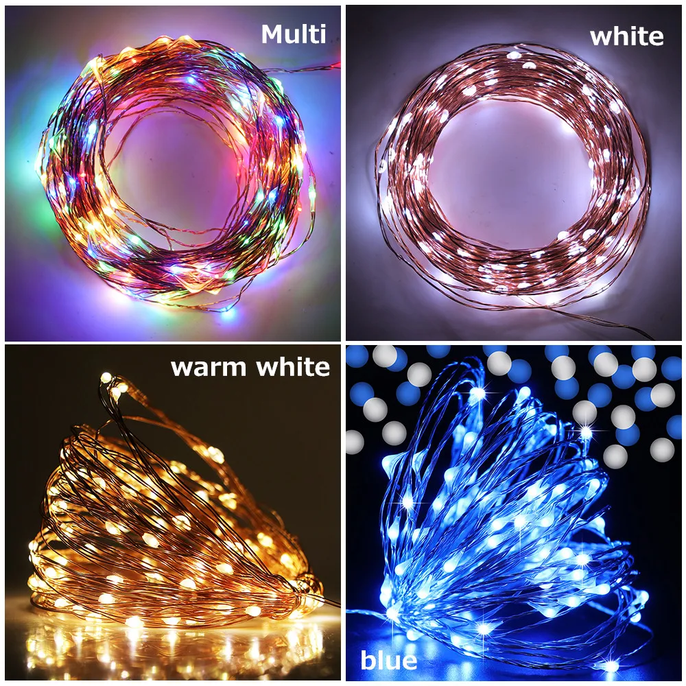 คริสต์มาส LED หลอดไฟประดับแบบสาย DC 12V ทองแดงสายไฟ Fairy Light Holiday กลางแจ้ง Xmas โคมไฟที่มีสวิทช์ EU/UK/AU/US ปลั๊ก