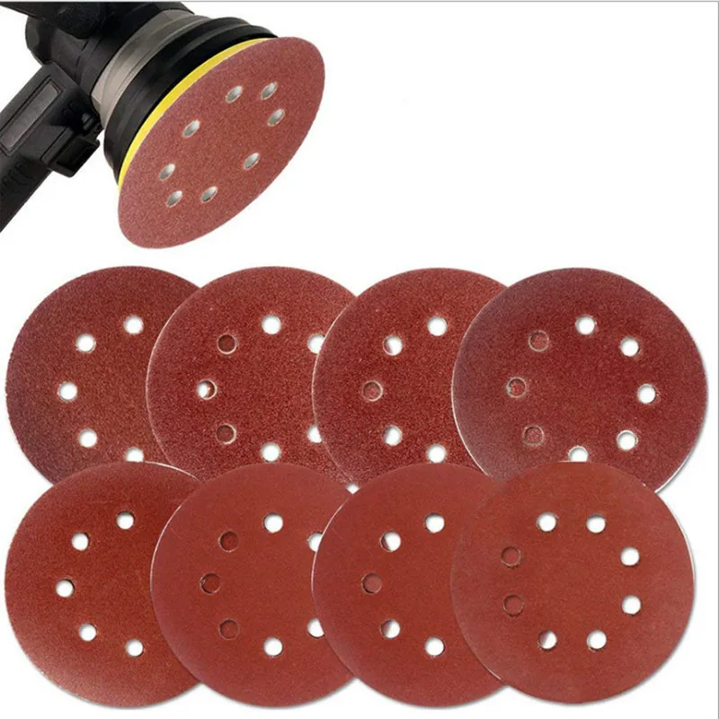 10pc 125mm Sandpaper Round Shape Sanding Discs Hook Loop Sanding Paper Buffing Sheet Sandpaper 5inch 8 Hole Sander Polishing Pad