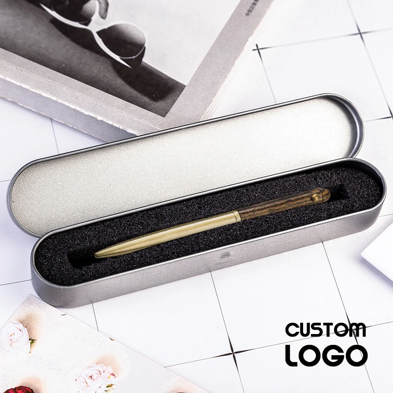 

New Metal Sandalwood Signature Pen Wooden Rotary Neutral Ball Point Pen Creative Free Logo Writing Statonery Letter Custom Box