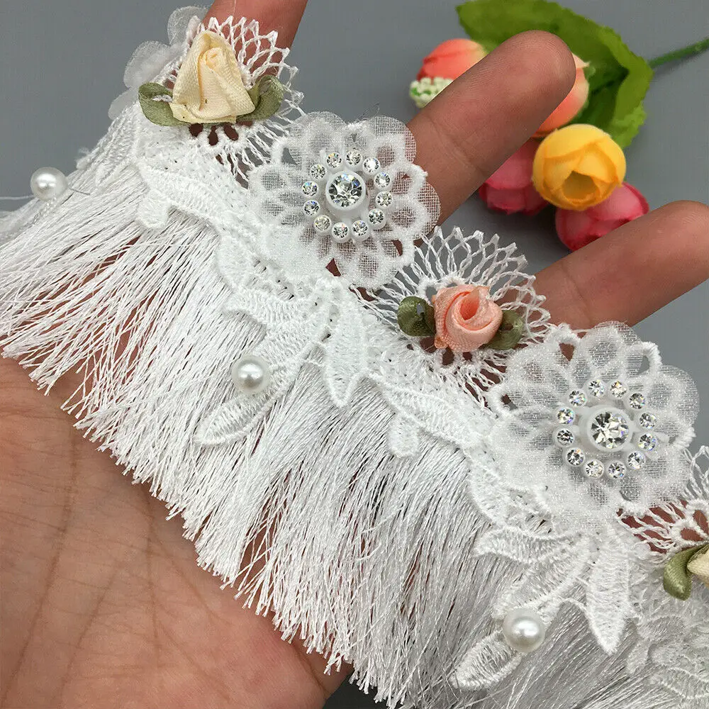 1 Yard Colorful Lace Fabric Fringe Tassel Lace Trim Diamond Flower Embroidered Ribbon Sewing Craft Dress Curtain DIY Accessories