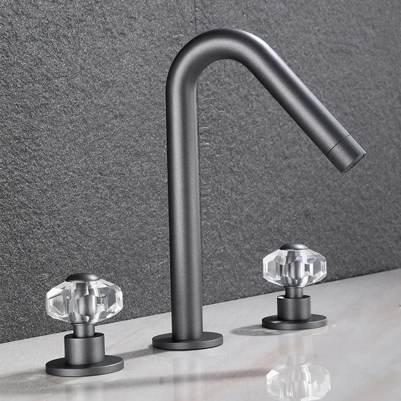 

Bathroom Basin Faucets Brass Widespread Sink Mixer Tap Crystal Handle Hot & Cold Lavatory Crane Vessel Gun Grey/Rose Gold/Chrome