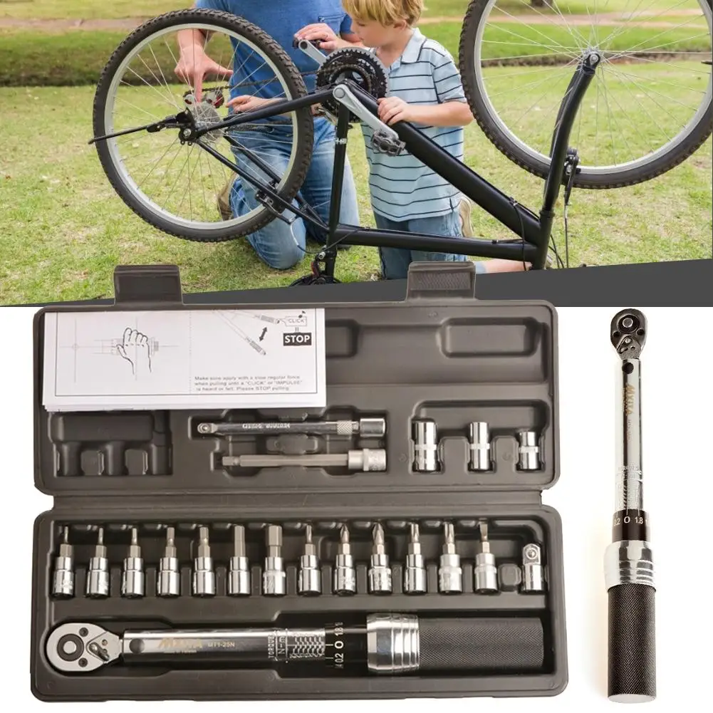 Preset Torque Wrench 1/4 1-25Nm Bicycle Repair Adjustable Torque Wrench 20 Piece Set 1-25NM Preset Type