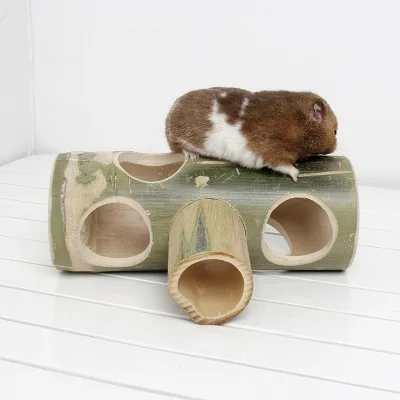 

Small Pet Nest Bamboo Tube Tunnel Hedgehog Summer Bamboo and Wood Products T-Shaped Pipe Cooling Hamster Toy