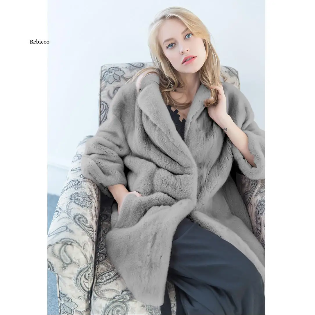 Faux Rabbit Fur Coat Women 2020 Autumn Winter Thick Warm Long Jackets Female Vintage Casual  Loose Solid Long Coat 4XL