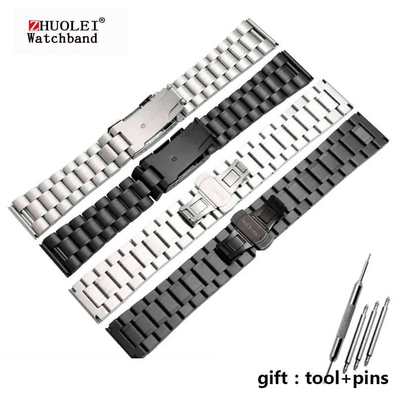 For any brand wristband stainless Steel bracelet 14mm 16mm 18mm 20mm 22mm 24mm 26mm Watch Band black silver strap