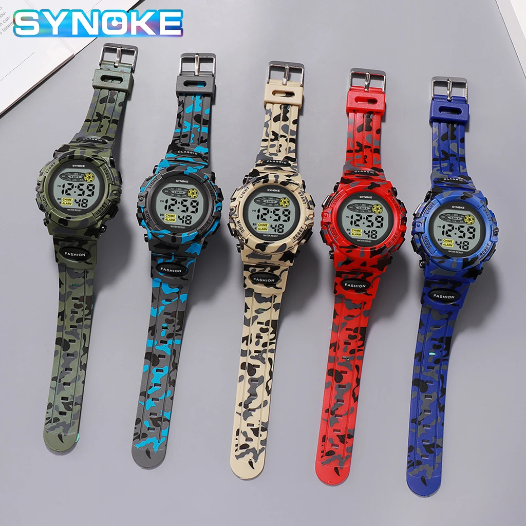 SYNOKE-Montre de sport pour enfants, étanche, bleu, silicone, électronique, montre-bracelet, chronomètre, numérique, garçons, filles